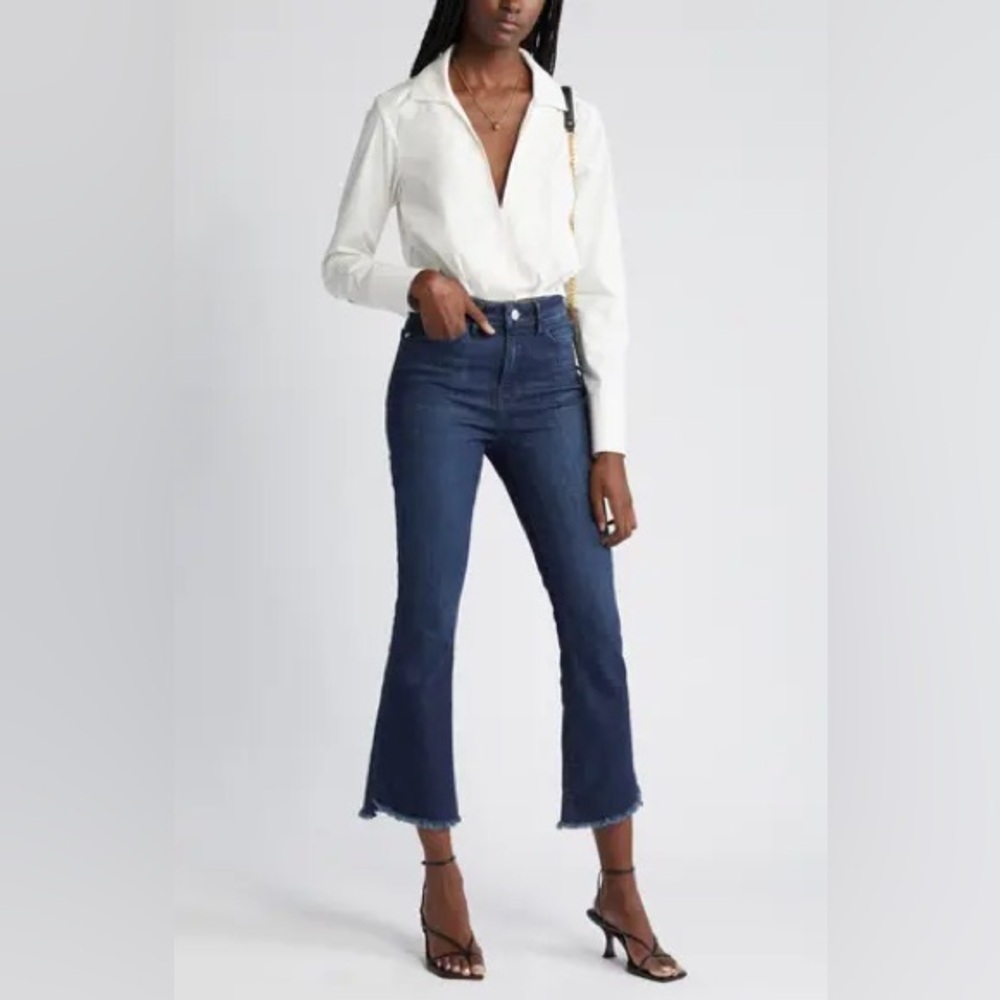 Frame distressed ripped Dark Blue Flared Jeans le crop mini boot 30 - Picture 11 of 14